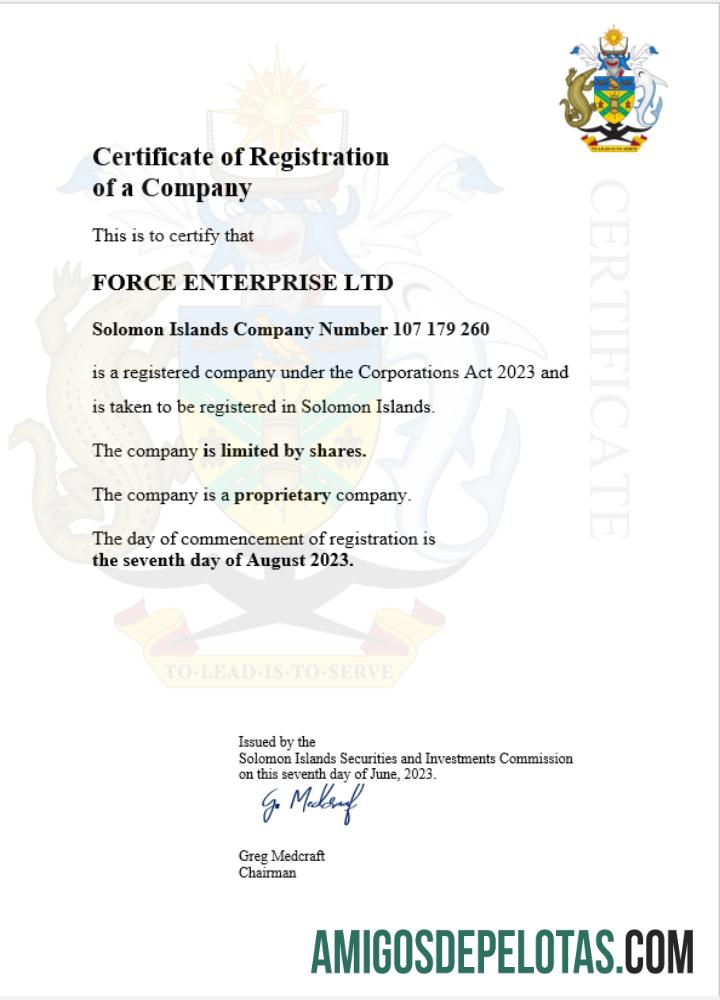 Certificado de registro comercial em branco nas Ilhas Salomão modelo Word e PDF